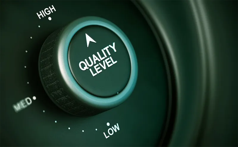 Dial labelled Quality Level turned toward High, with Low and Med marks on the scale